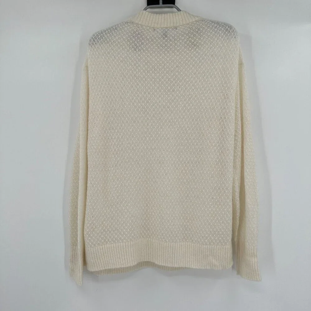 Quince Ivory Baby Alpaca-Merino Wool Diamond Stitch Crew Sweater sz XS Women's - Picture 4 of 4